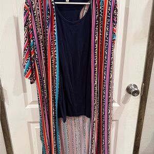 Colorful Striped Kimono with Navy Top